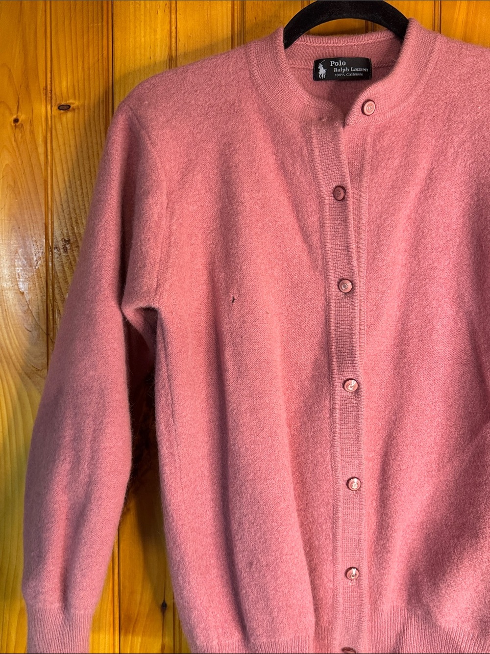 Polo by Ralph Lauren Vintage Black Label Dusty Rose Button-Up Cashmere Cardigan - Picture 4 of 12